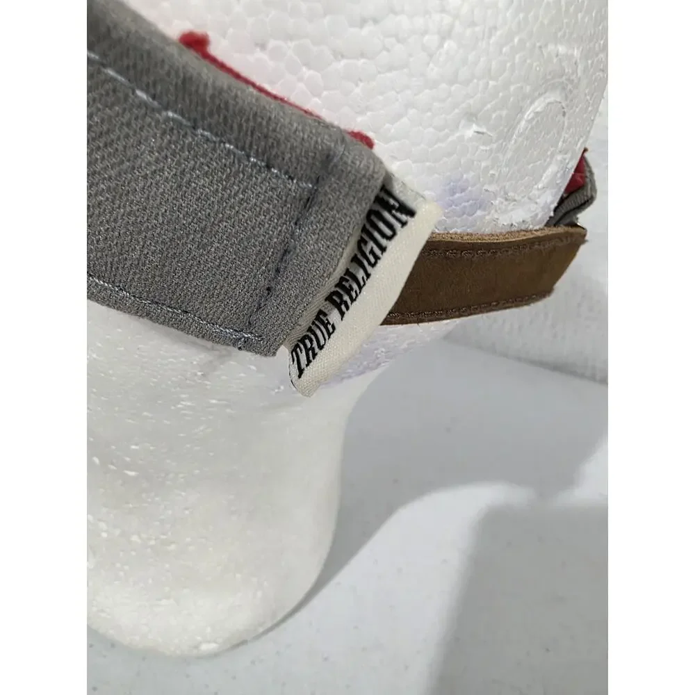 True Religion Sample Visor Hat Gray Blue Horseshoe Logo Leather Strap Paramount